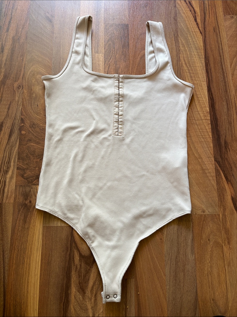 Abercrombie & Fitch Cream Ribbed Tank One-Piece Bodysuit Size L